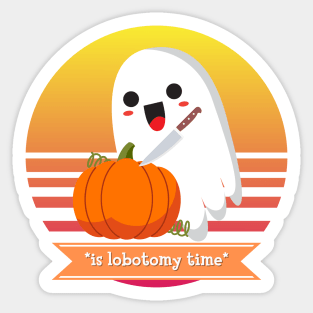 Halloween Cute Ghost Carving a Pumpkin *Is Lobotomy Time* Sticker